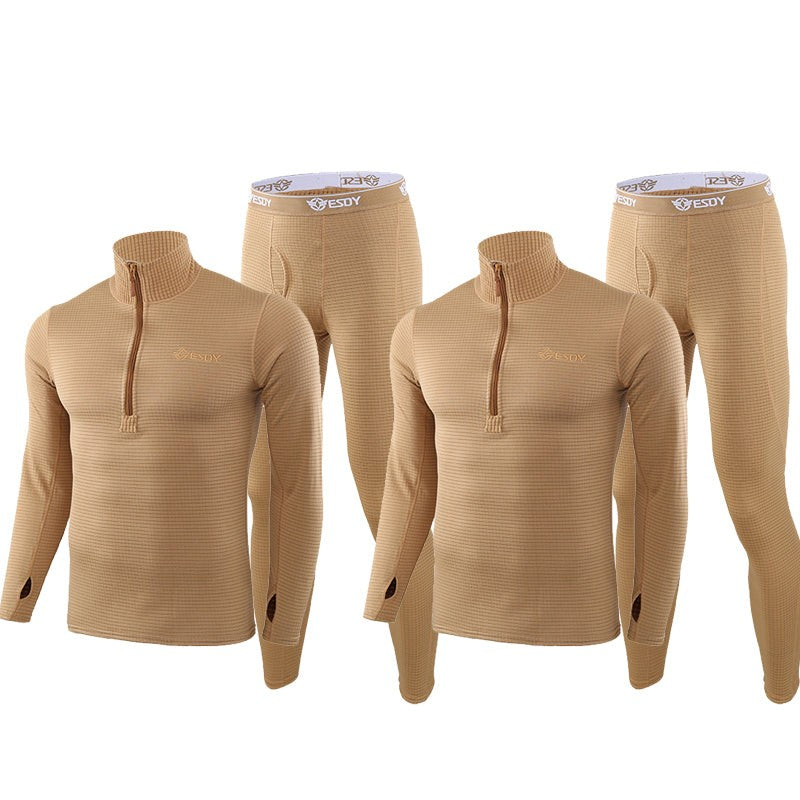 Men's Fleece-Lined Thermal Underwear Set – Warm Base Layer Top & Botto - Coyote(2 / pack)
