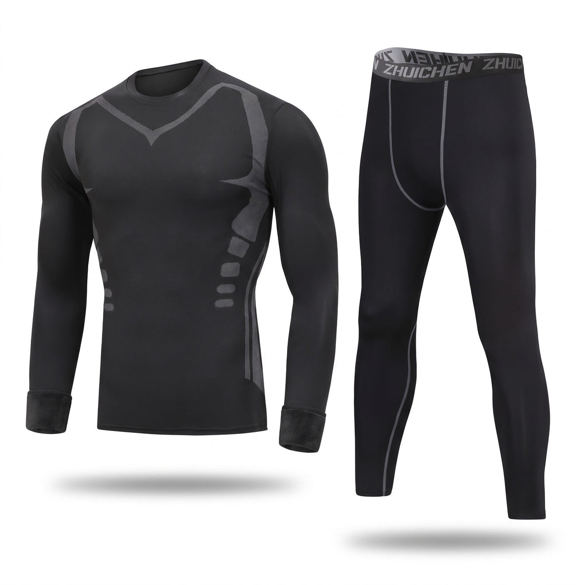 Men's Fleece-Lined Tracksuit Set – Slim-Fit Running Warm-Up Suit - Black