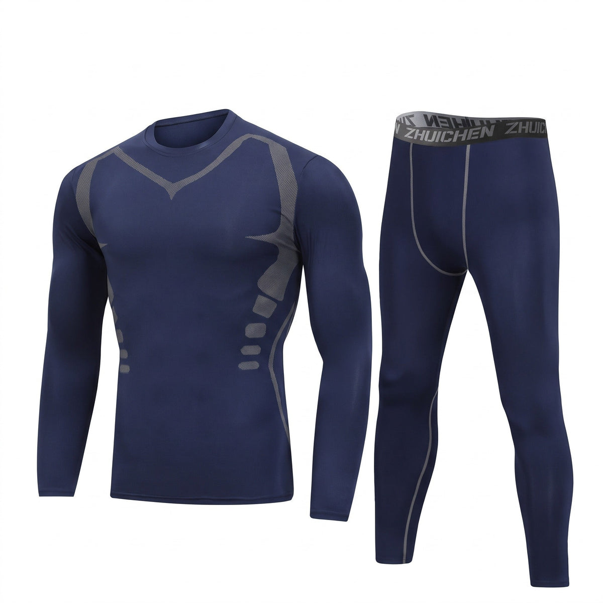 Men's Fleece-Lined Tracksuit Set – Slim-Fit Running Warm-Up Suit - Navy