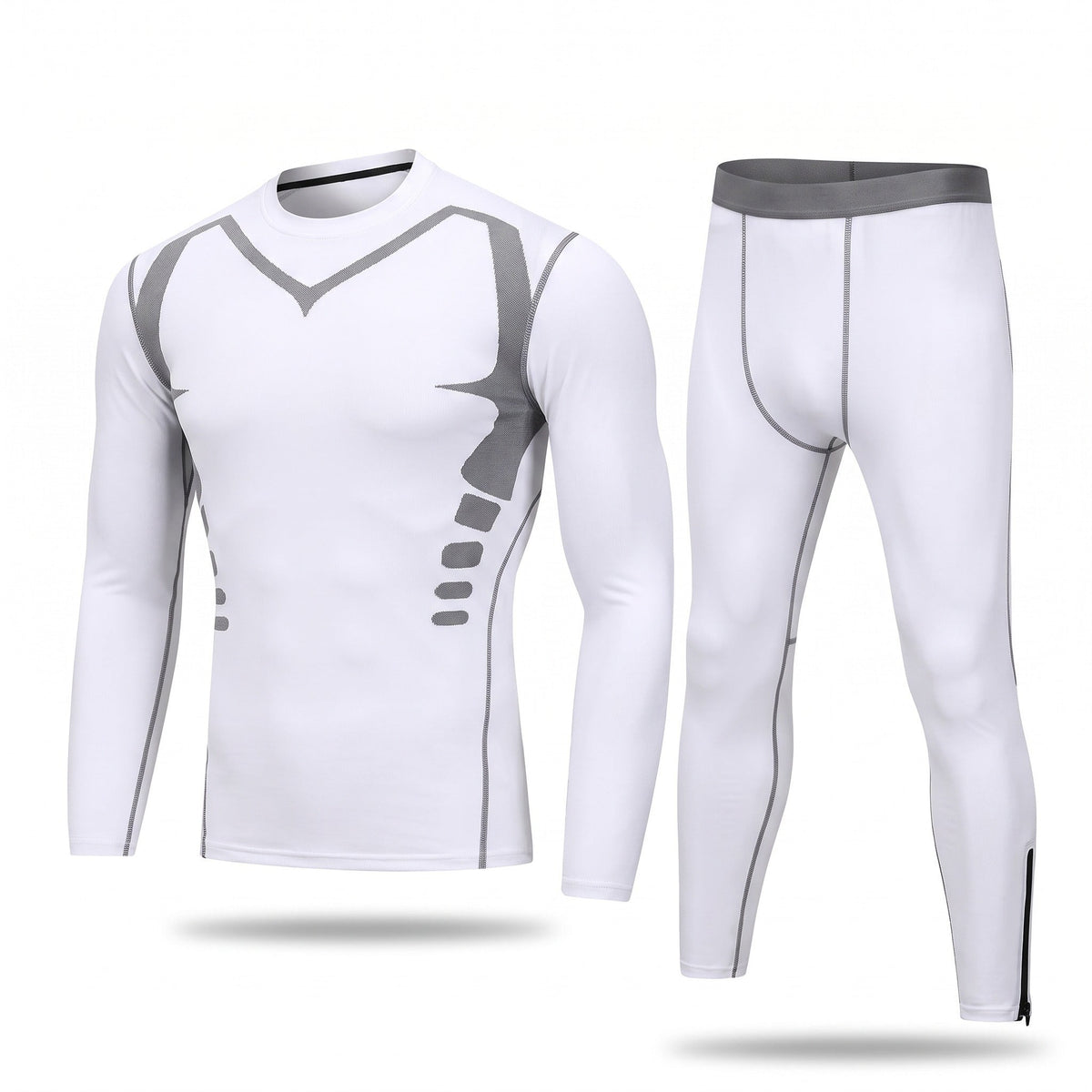 Men's Fleece-Lined Tracksuit Set – Slim-Fit Running Warm-Up Suit - White