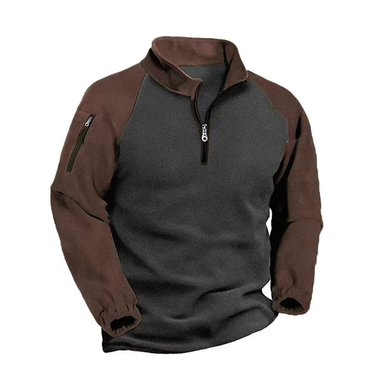 Men's Fleece Pullover – Warm Hooded Midlayer Jacket - Coffee