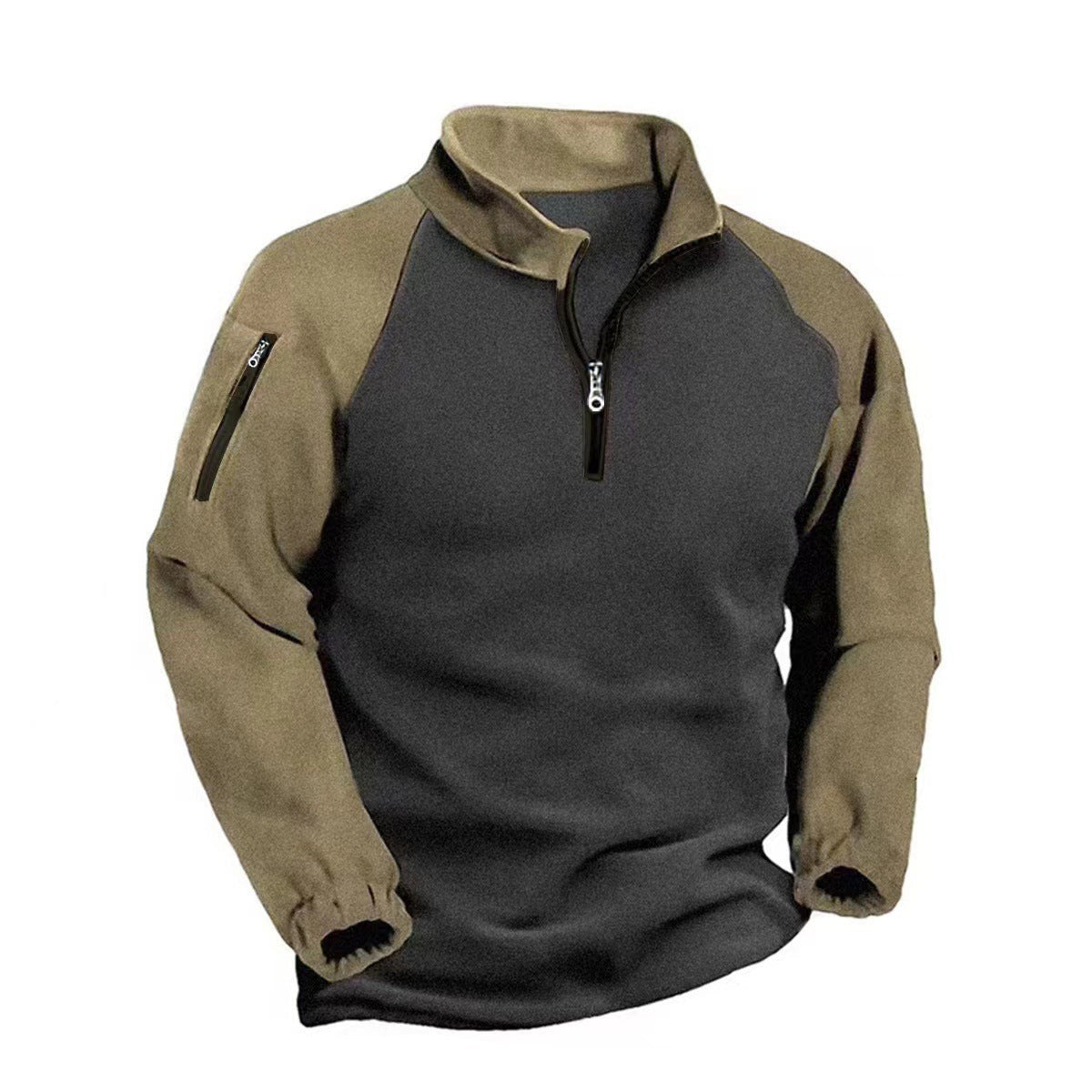 Men's Fleece Pullover – Warm Hooded Midlayer Jacket - Khaki