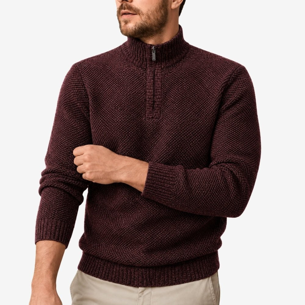 Men's Half-Zip Thermal Fleece Sweater – Breathable Knit - Burgundy