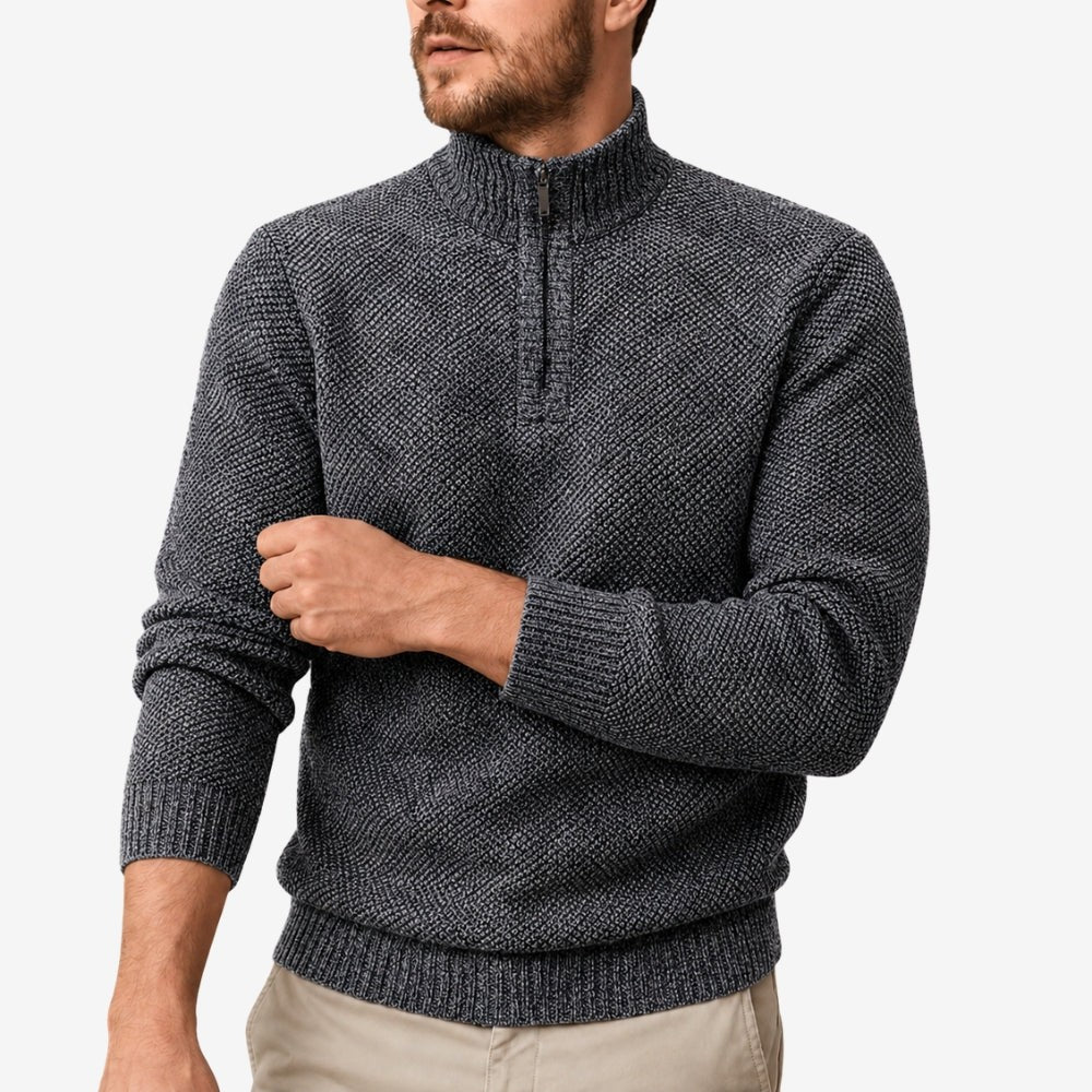 Men's Half-Zip Thermal Fleece Sweater – Breathable Knit - Dark Grey