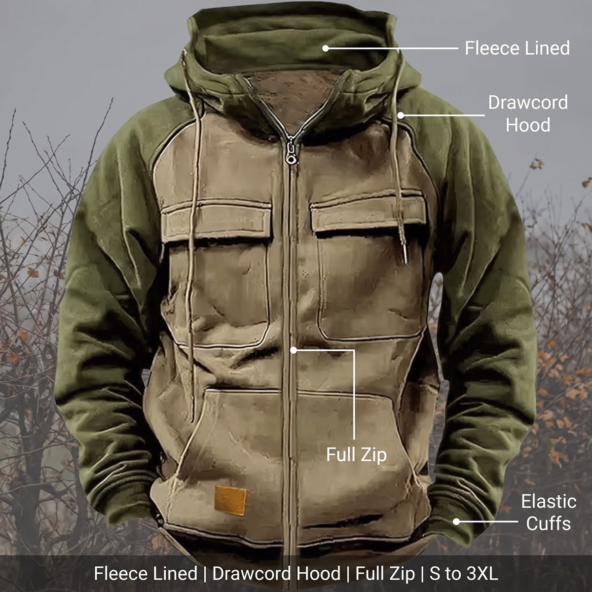 Men's Hooded Fleece Jacket – Full-Zip Lightweight Warm Layer