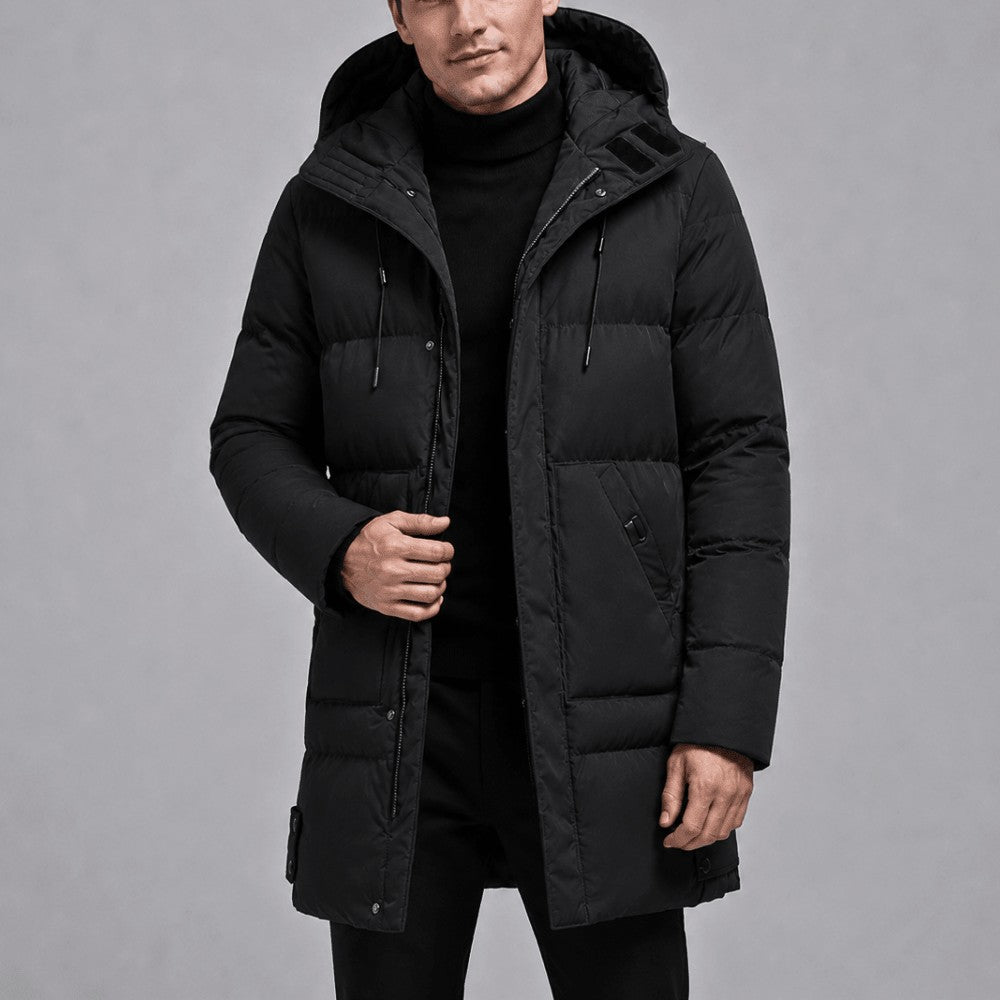 Men's Hooded Puffer Jacket – Insulated Winter Coat - Black