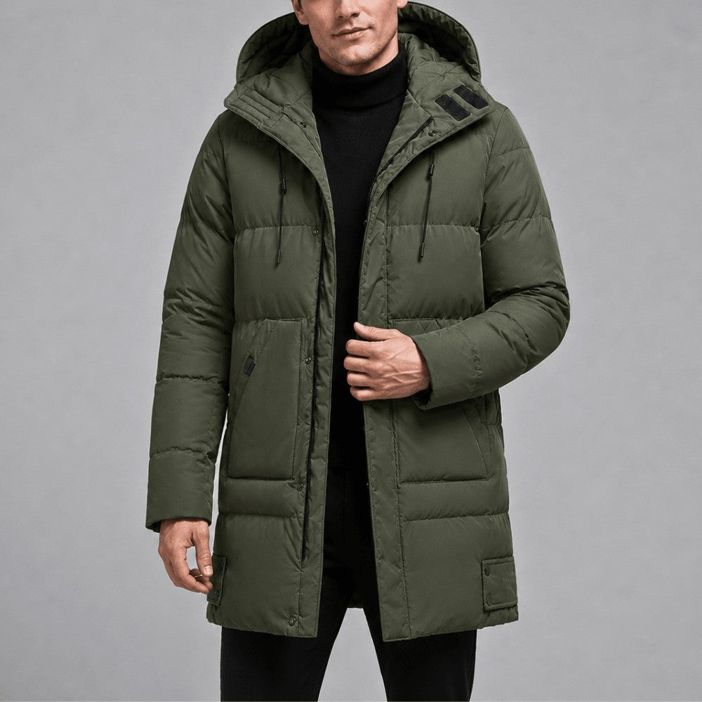 Men's Hooded Puffer Jacket – Insulated Winter Coat - Dark green