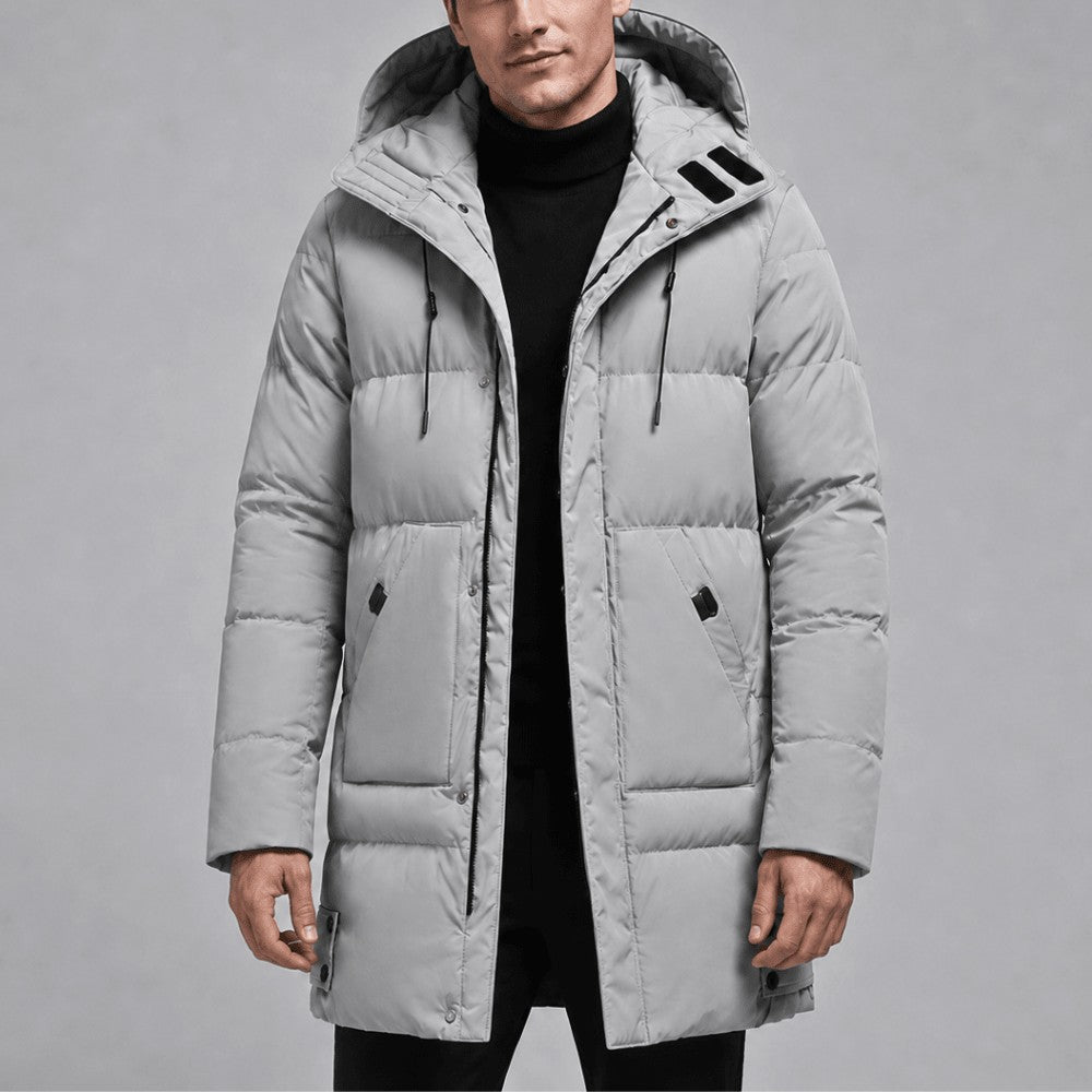 Men's Hooded Puffer Jacket – Insulated Winter Coat - Grey