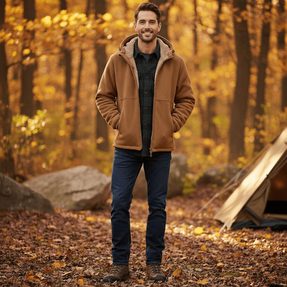 Men's Hooded Winter Jacket – Fleece-Lined Wind-Blocking Shell