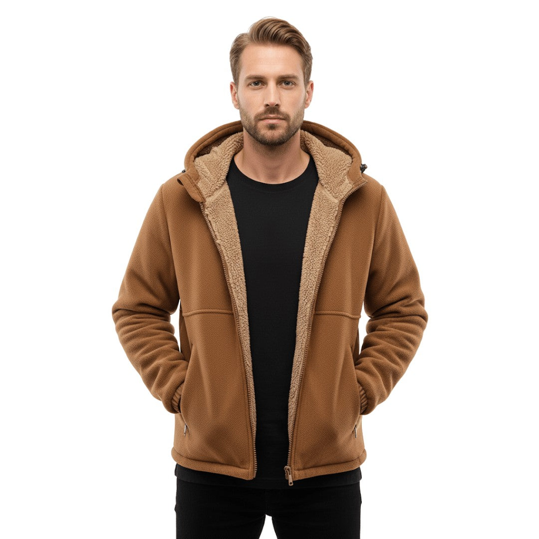 Men's Hooded Winter Jacket – Fleece-Lined Wind-Blocking Shell