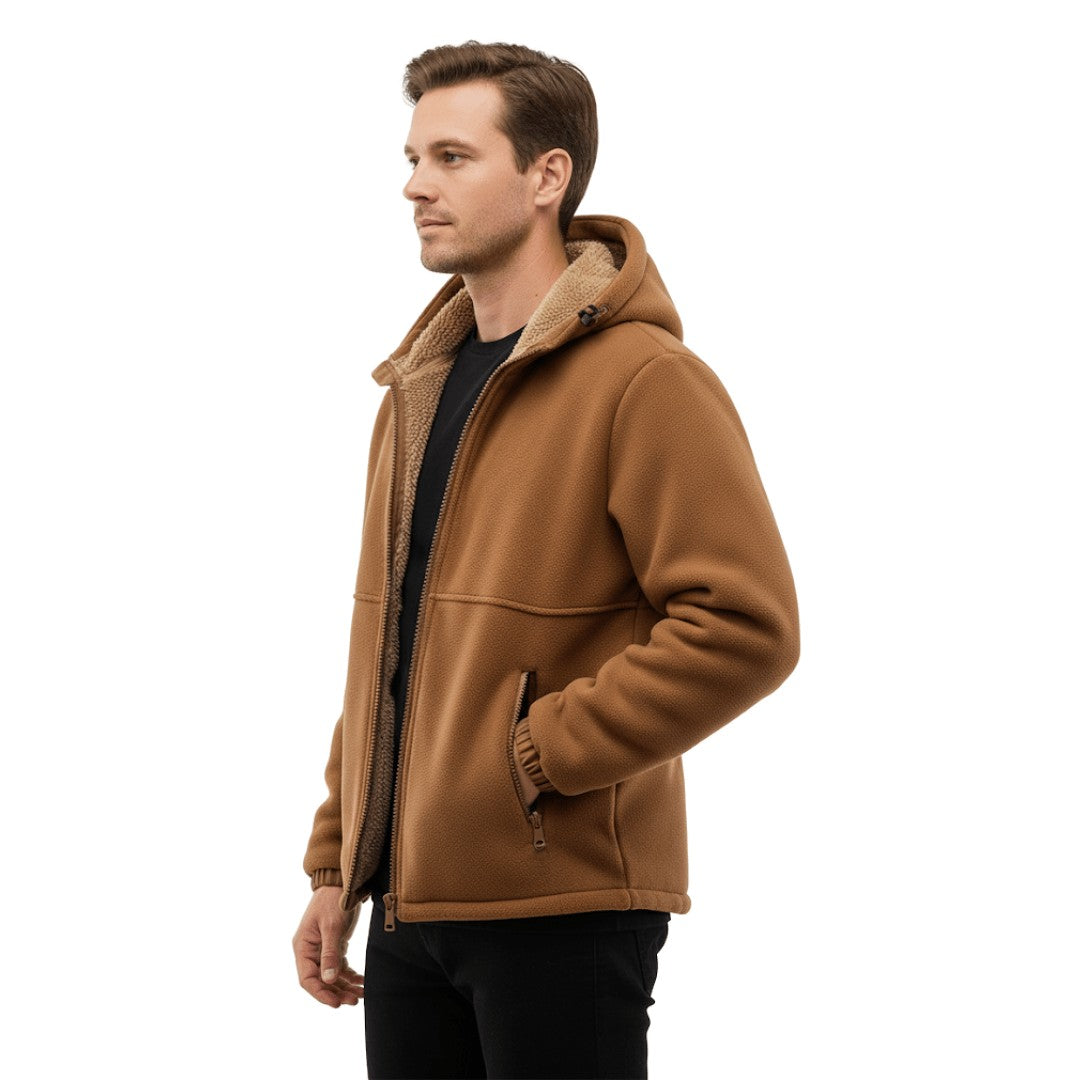 Men's Hooded Winter Jacket – Fleece-Lined Wind-Blocking Shell