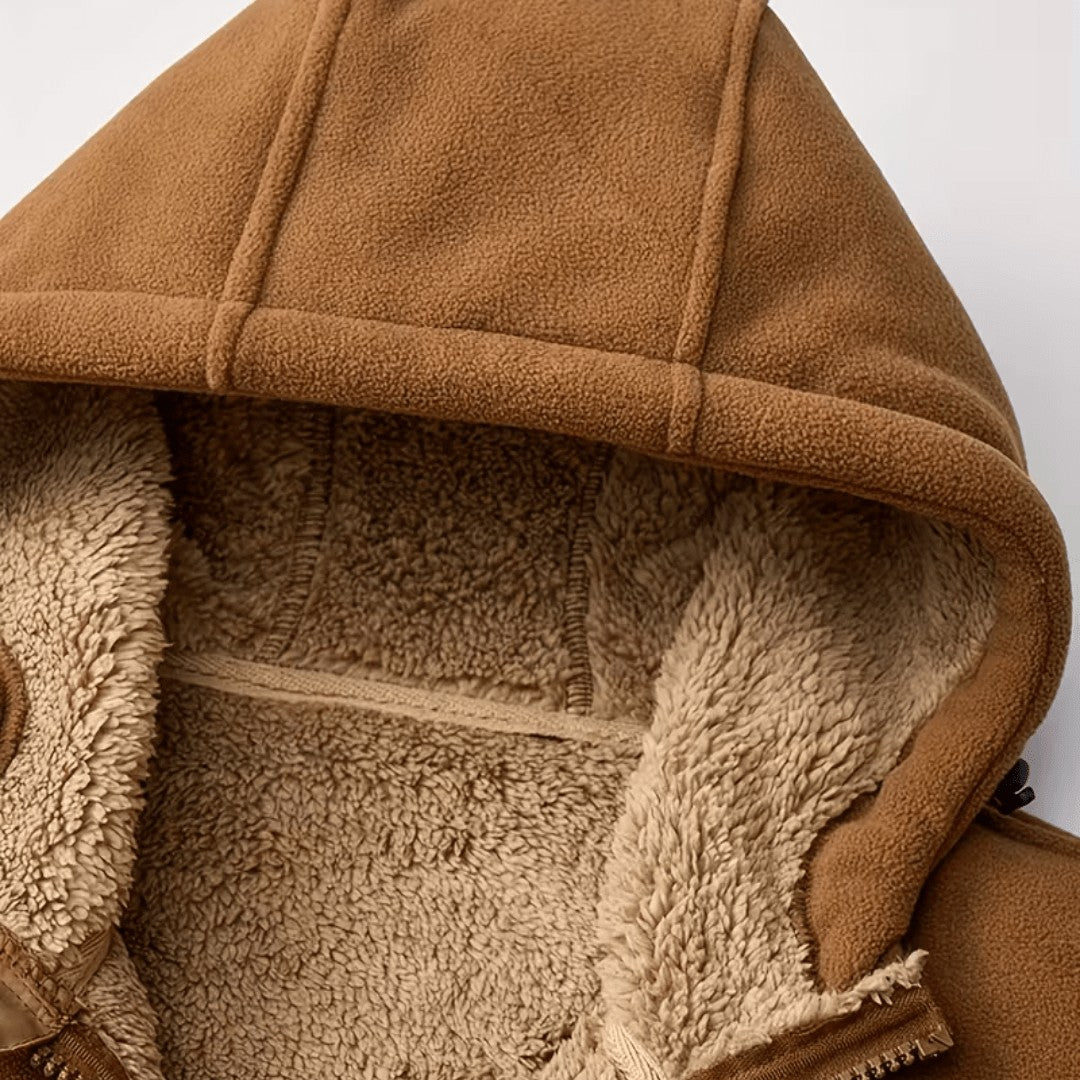 Men's Hooded Winter Jacket – Fleece-Lined Wind-Blocking Shell