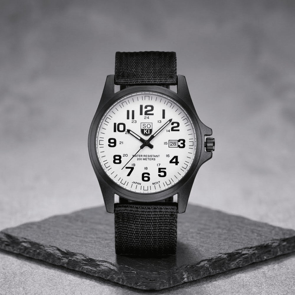 Men's Outdoor Watch – Water-Resistant Stopwatch Backlit - Black and White