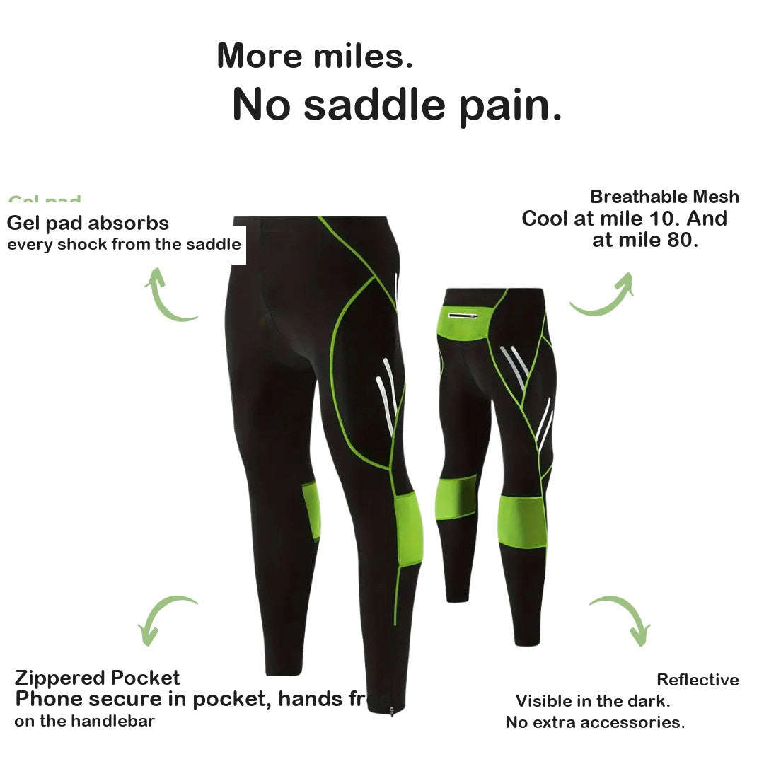 Men's Padded Cycling Pants – Long Bike Tights with Gel Chamois