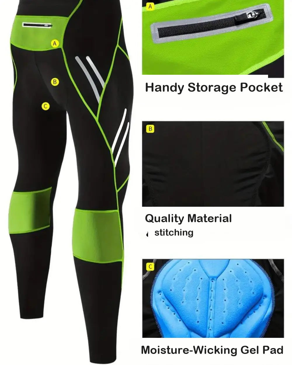 Men's Padded Cycling Pants – Long Bike Tights with Gel Chamois