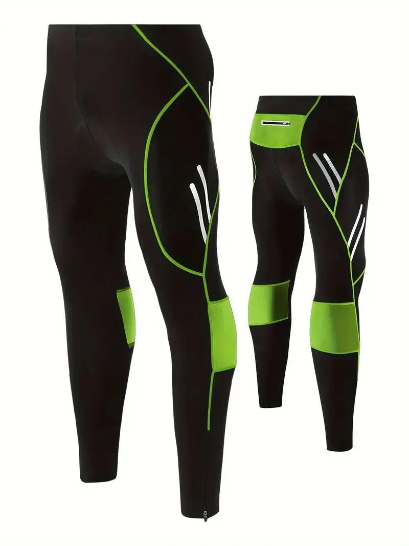 Men's Padded Cycling Pants – Long Bike Tights with Gel Chamois - Green