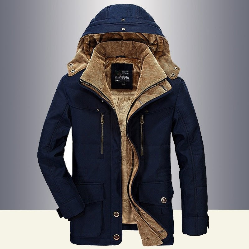 Men's Padded Winter Jacket – Insulated Detachable Hood - Blue