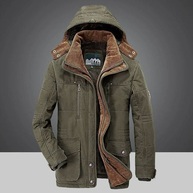Men's Padded Winter Jacket – Insulated Detachable Hood - Green