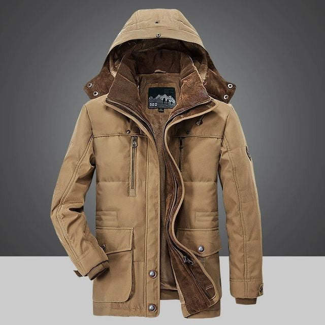 Men's Padded Winter Jacket – Insulated Detachable Hood - Khaki