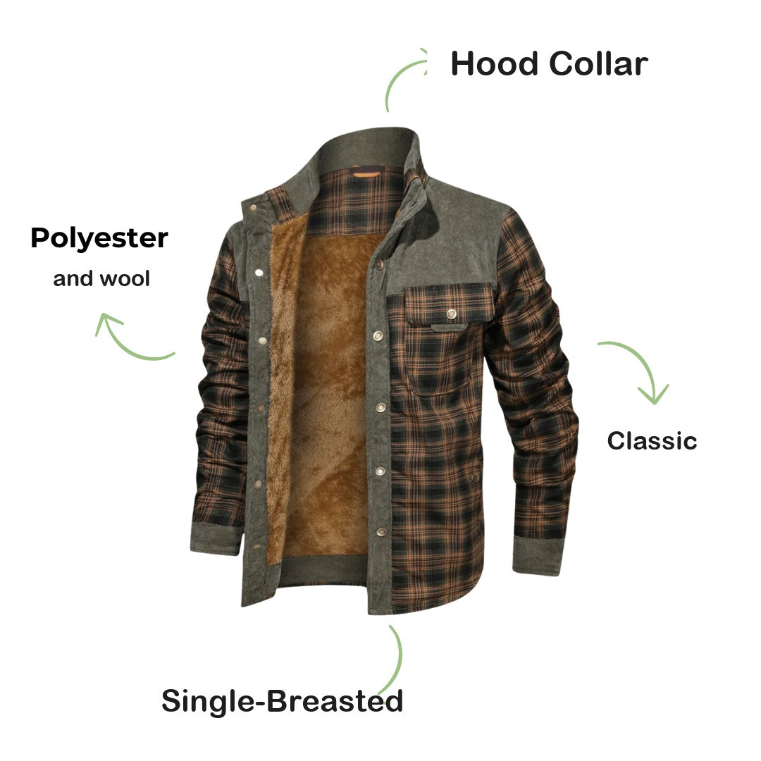 Men's Plaid Flannel Jacket – Insulated Wool-Blend Outdoor Shirt Jacket