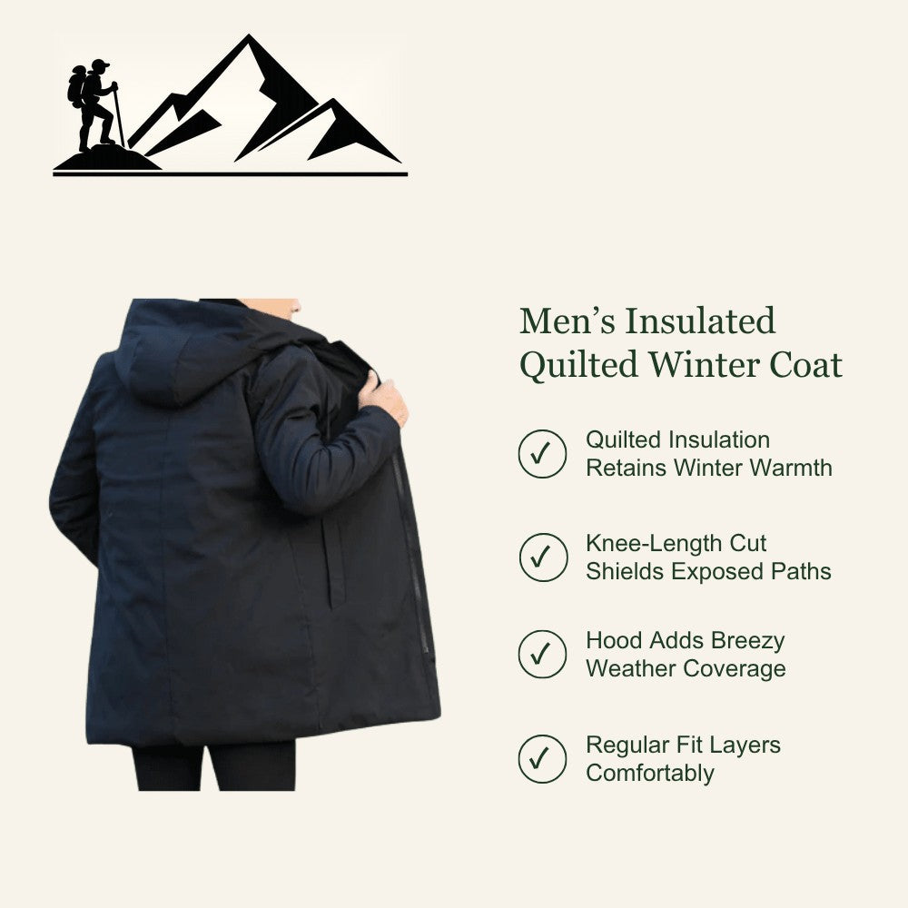 Men's Quilted Winter Coat – Hooded Insulated Padding
