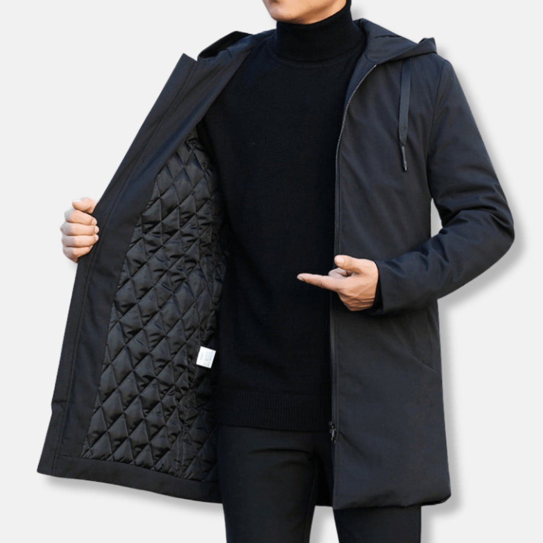 Men's Quilted Winter Coat – Hooded Insulated Padding - Black