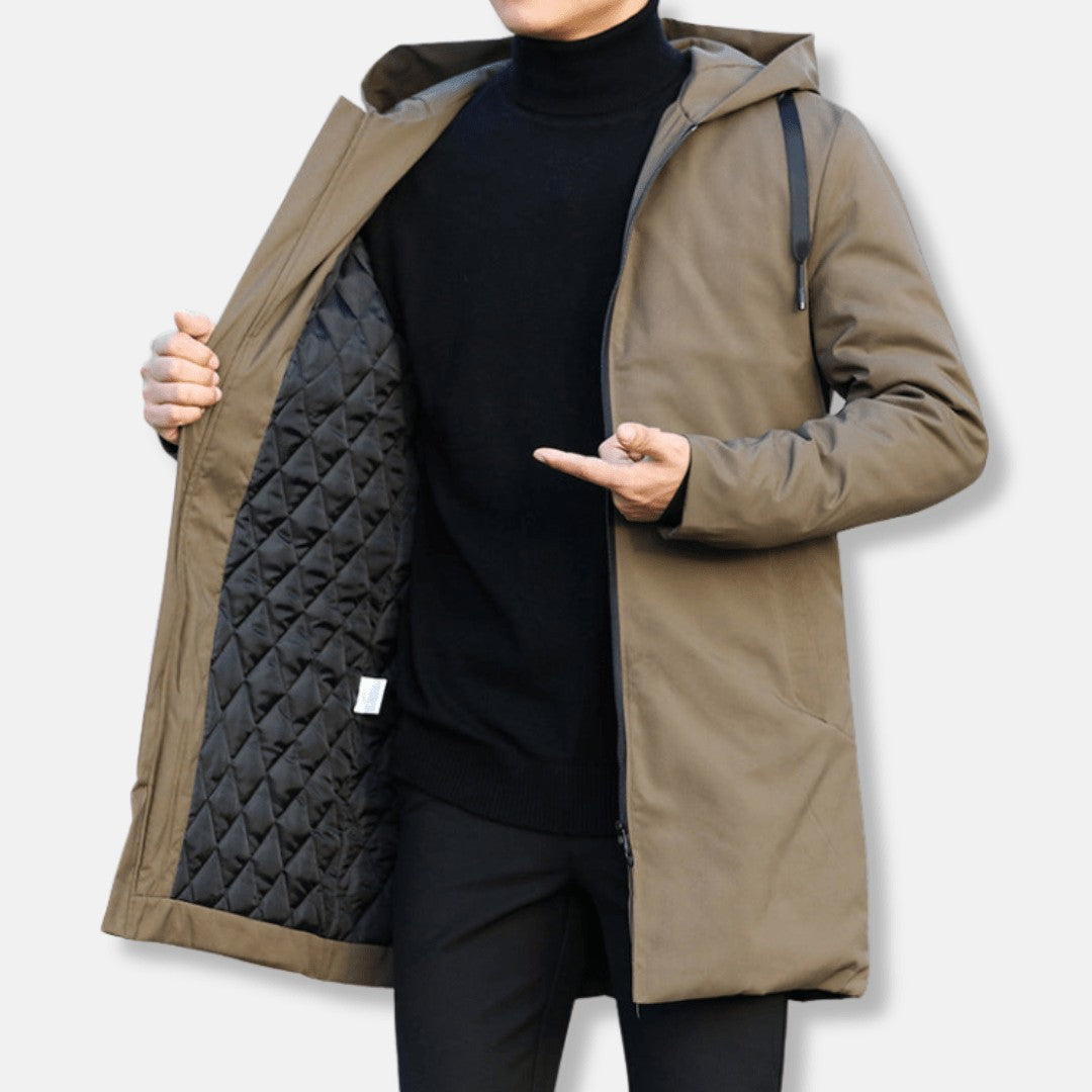 Men's Quilted Winter Coat – Hooded Insulated Padding - Brown