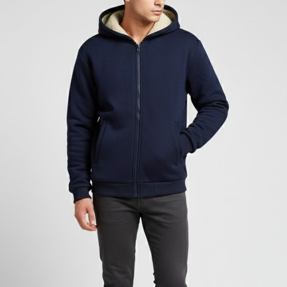 Men's Sherpa Fleece Hoodie – Full-Zip Winter Layer - Blue