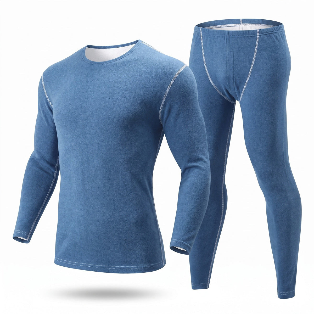 Men's Slim-Fit Base Layer Set – Long-Sleeve Thermal Top & Bottoms - Blue