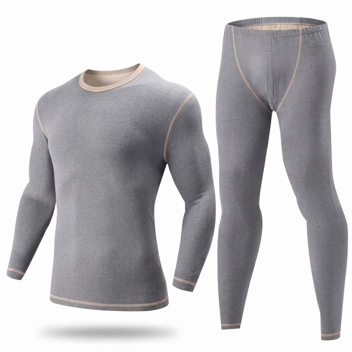 Men's Slim-Fit Base Layer Set – Long-Sleeve Thermal Top & Bottoms - Gray