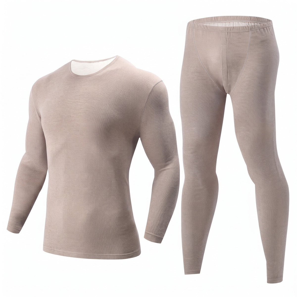 Men's Slim-Fit Base Layer Set – Long-Sleeve Thermal Top & Bottoms - White