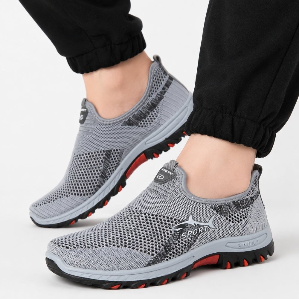 Men's Slip-On Walking Shoes – Breathable Mesh Sneakers - Grey