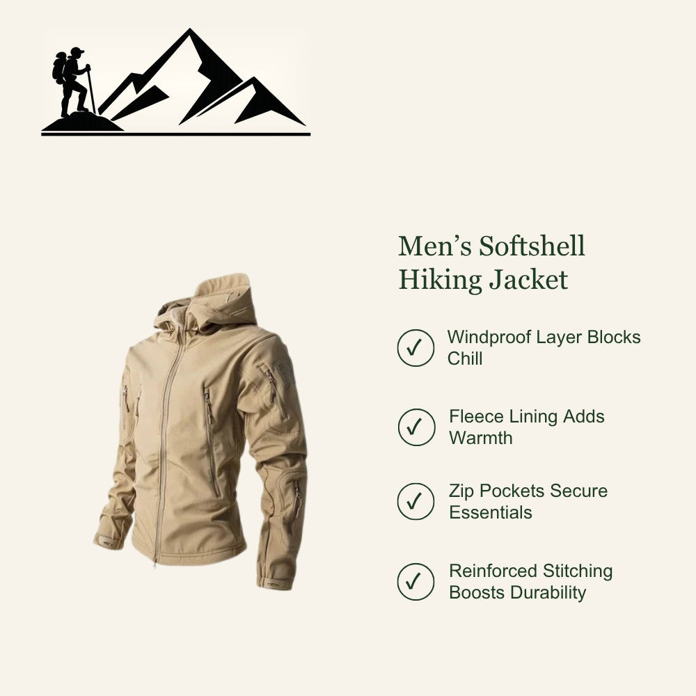 Men's Softshell Hiking Jacket – Windproof Fleece-Lined Hooded