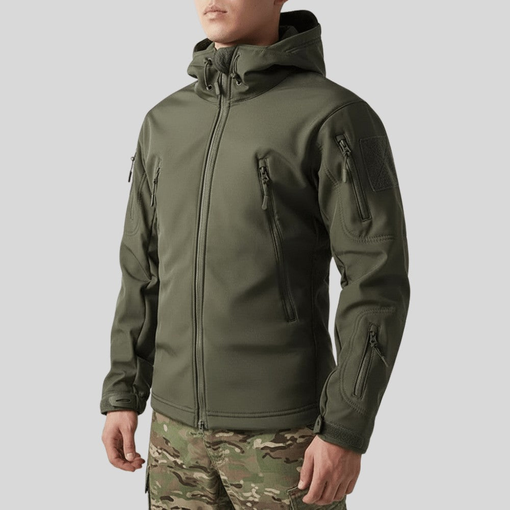 Men's Softshell Hiking Jacket – Windproof Fleece-Lined Hooded - Green Jacket