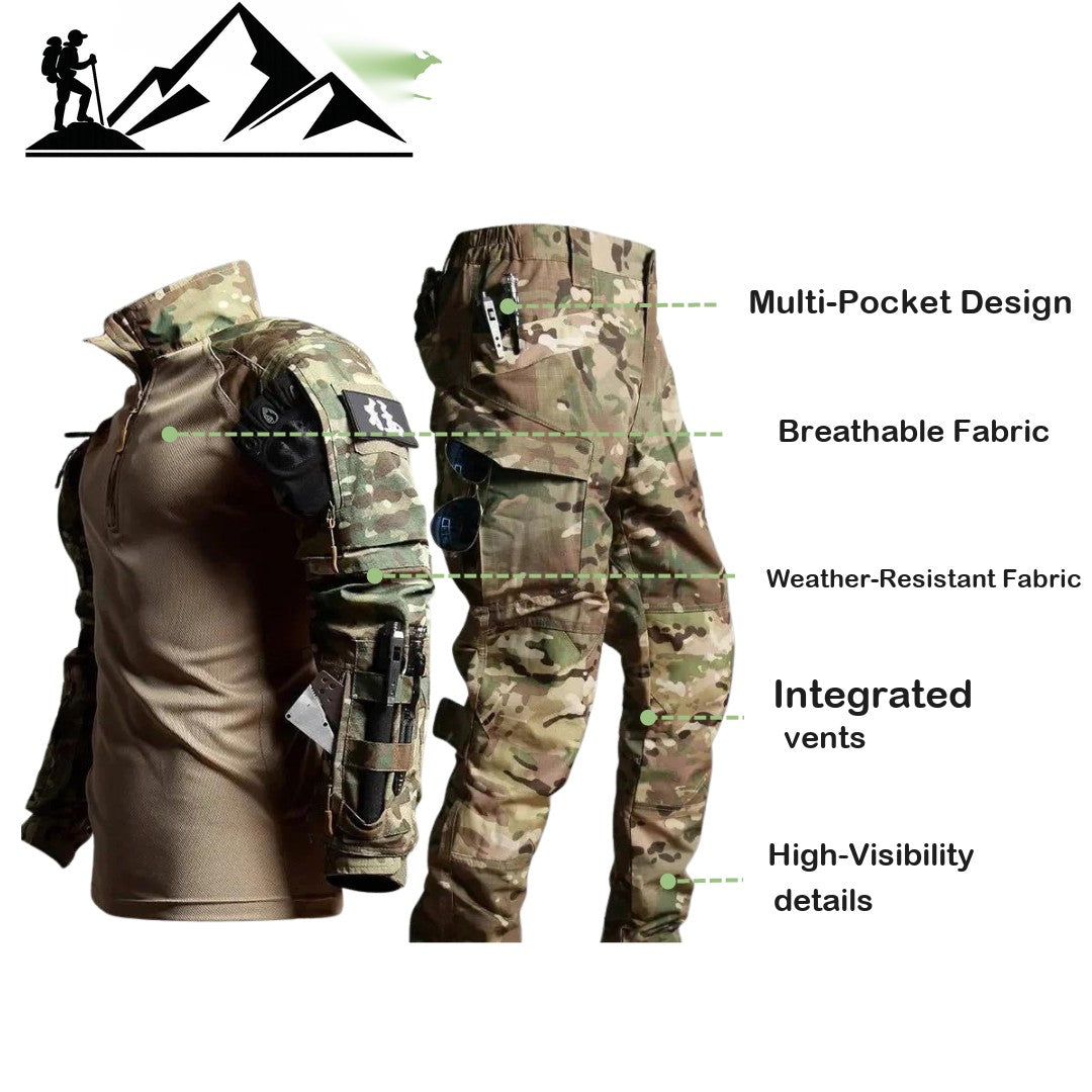 Men's Tactical Uniform Set – Camo Jacket & Pants Outdoor Combat Suit