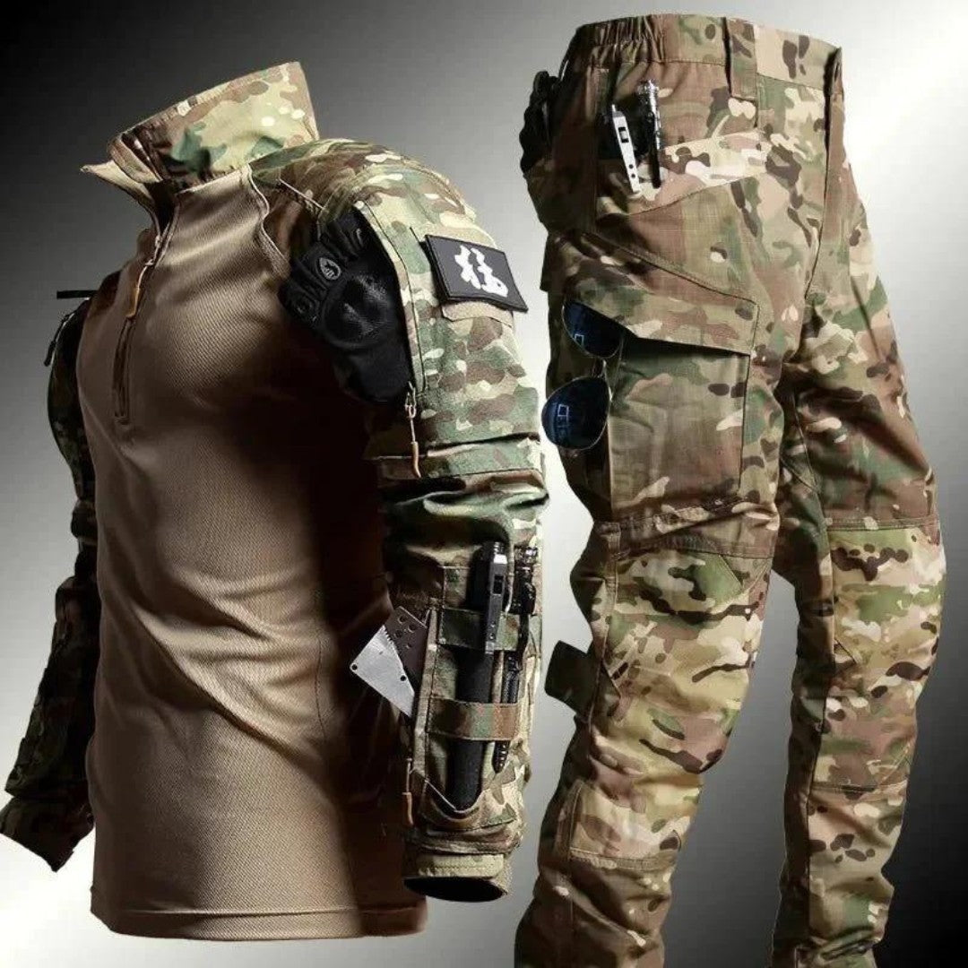 Men's Tactical Uniform Set – Camo Jacket & Pants Outdoor Combat Suit - Green Camouflage Set