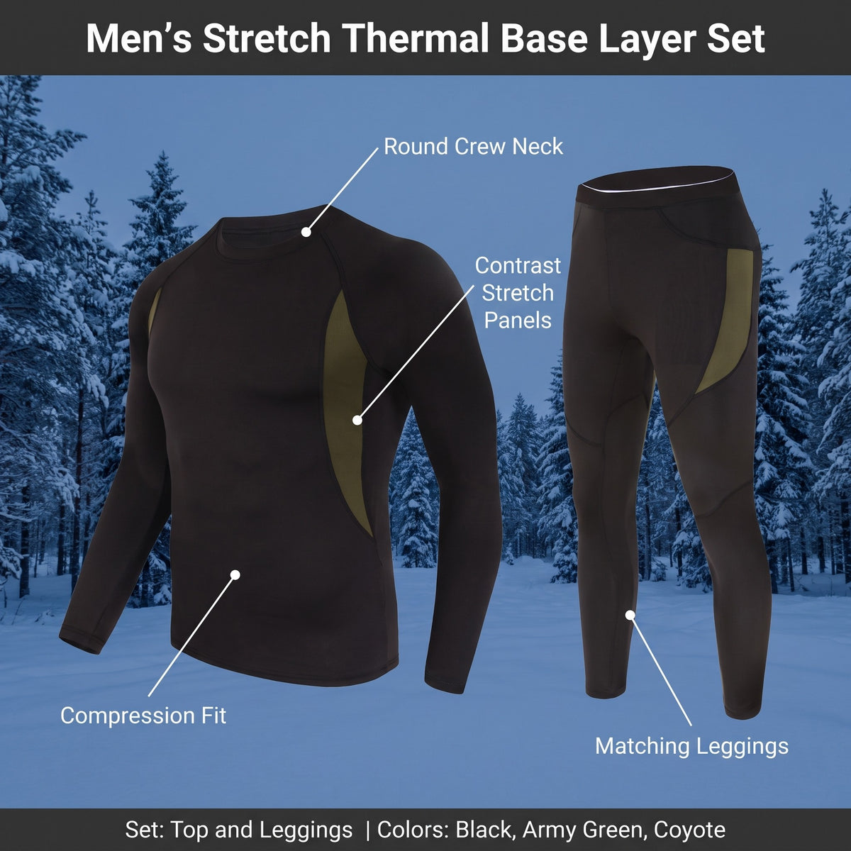 Men's Thermal Base Layer Set – Fleece-Lined Stretch Long Underwear