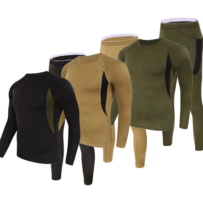 Men's Thermal Base Layer Set – Fleece-Lined Stretch Long Underwear - Black / Army green / Coyote