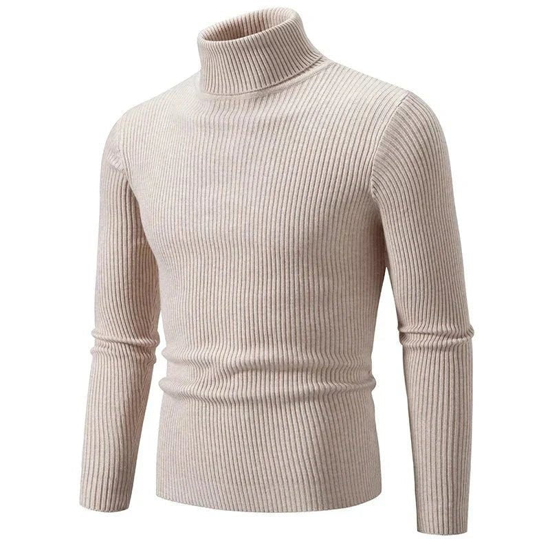 Men's Turtleneck Sweater – Ribbed Lightweight Knit Layer - Beige