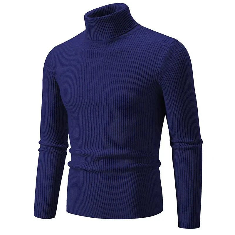 Men's Turtleneck Sweater – Ribbed Lightweight Knit Layer - Blue
