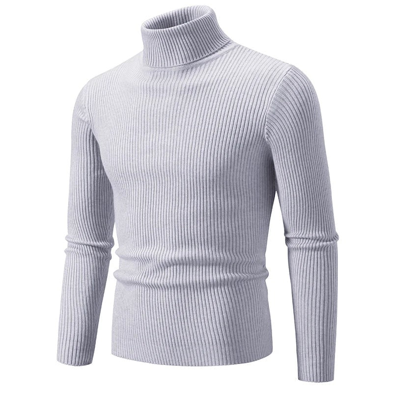 Men's Turtleneck Sweater – Ribbed Lightweight Knit Layer - Light gray
