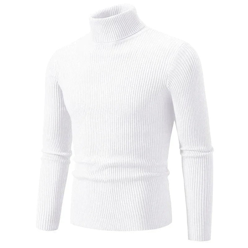 Men's Turtleneck Sweater – Ribbed Lightweight Knit Layer - White