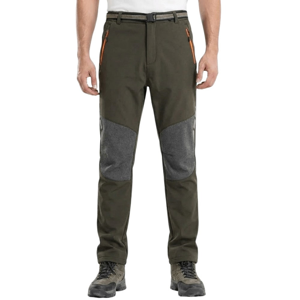 Men's Waterproof Hiking Pants – Insulated Fleece-Lined Softshell - Dark Green