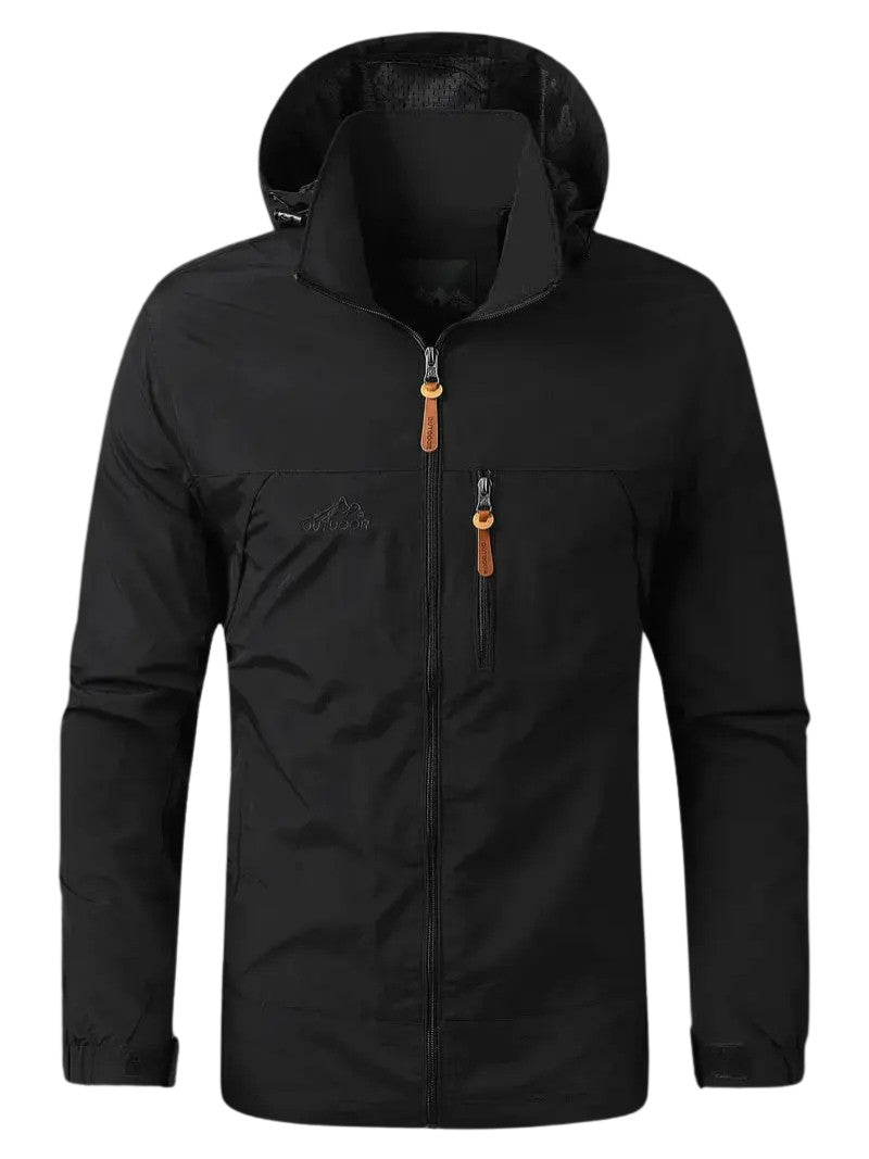 Men's Waterproof Windproof Jacket – Breathable Spring Shell - Black