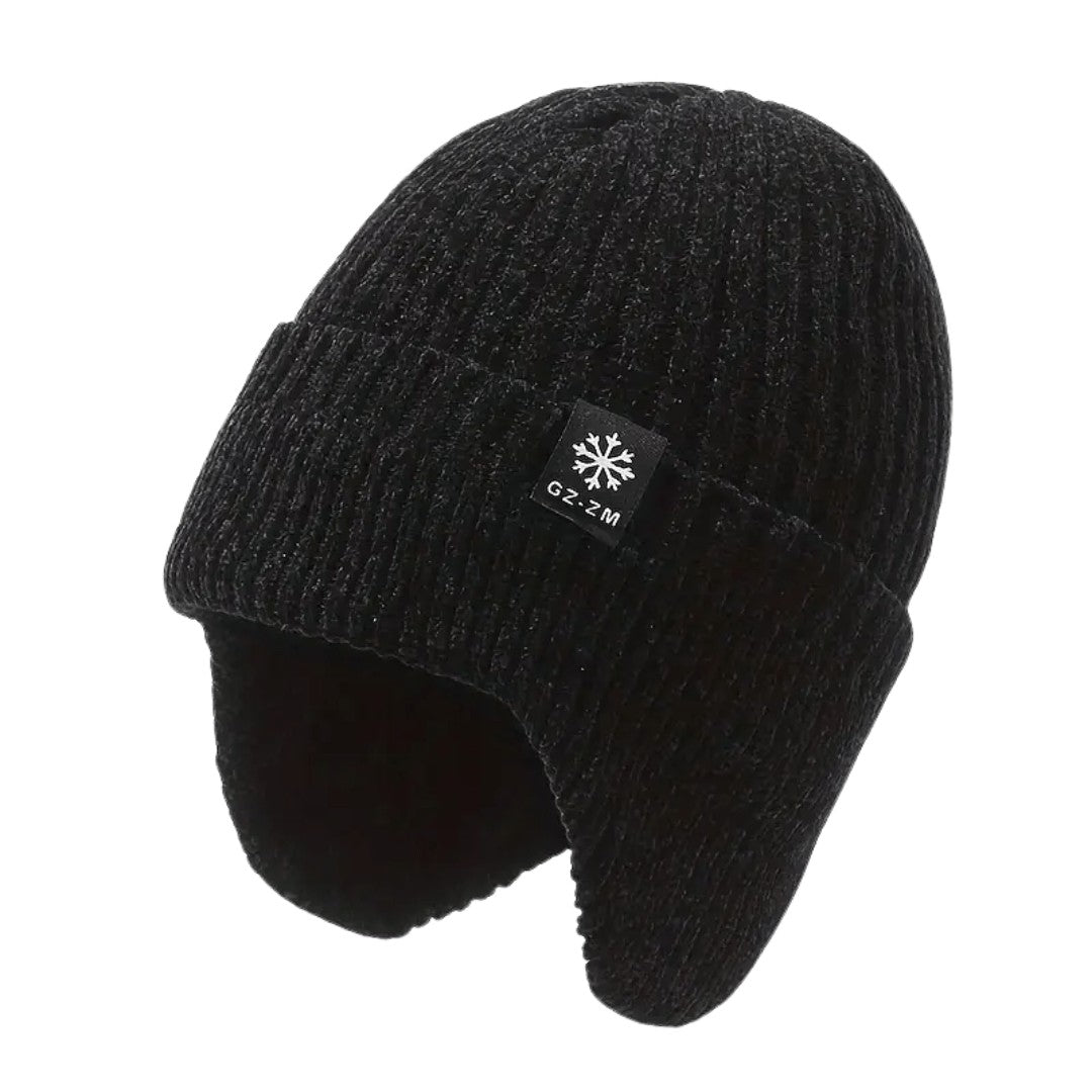 Men's Winter Hat – Fleece-Lined Ear-Coverage Beanie - Black