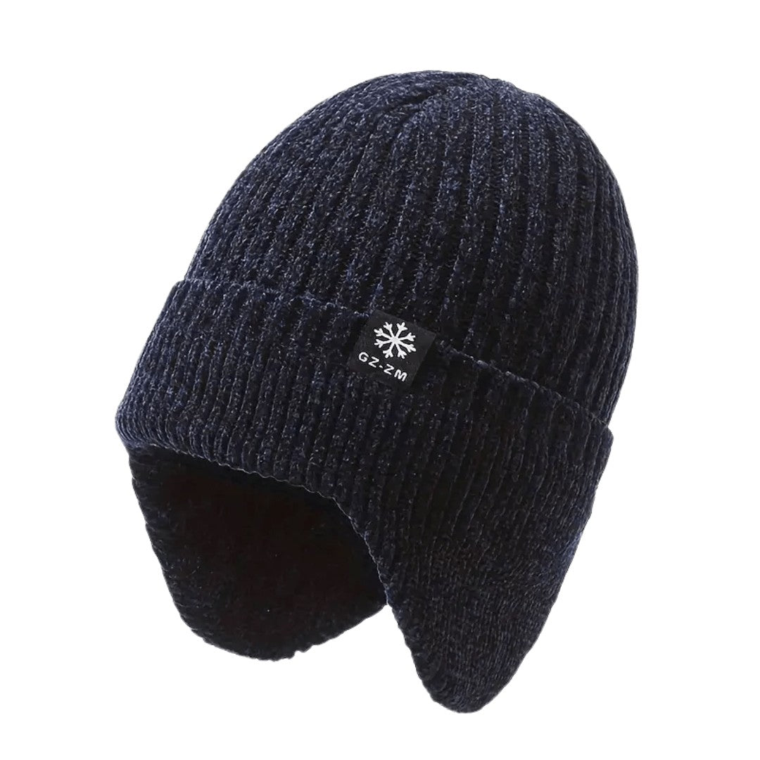 Men's Winter Hat – Fleece-Lined Ear-Coverage Beanie - Dark Blue