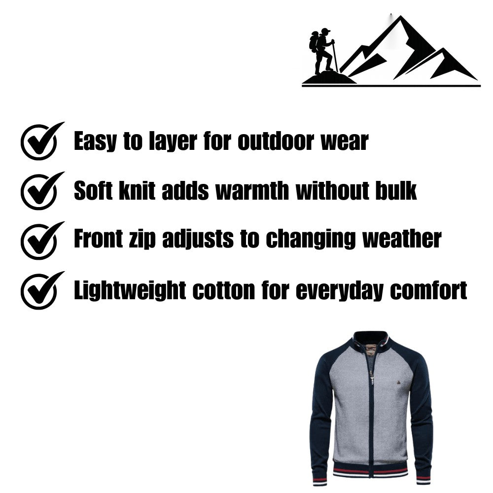 Men's Zip Sweater – Lightweight Cotton Knit Layer