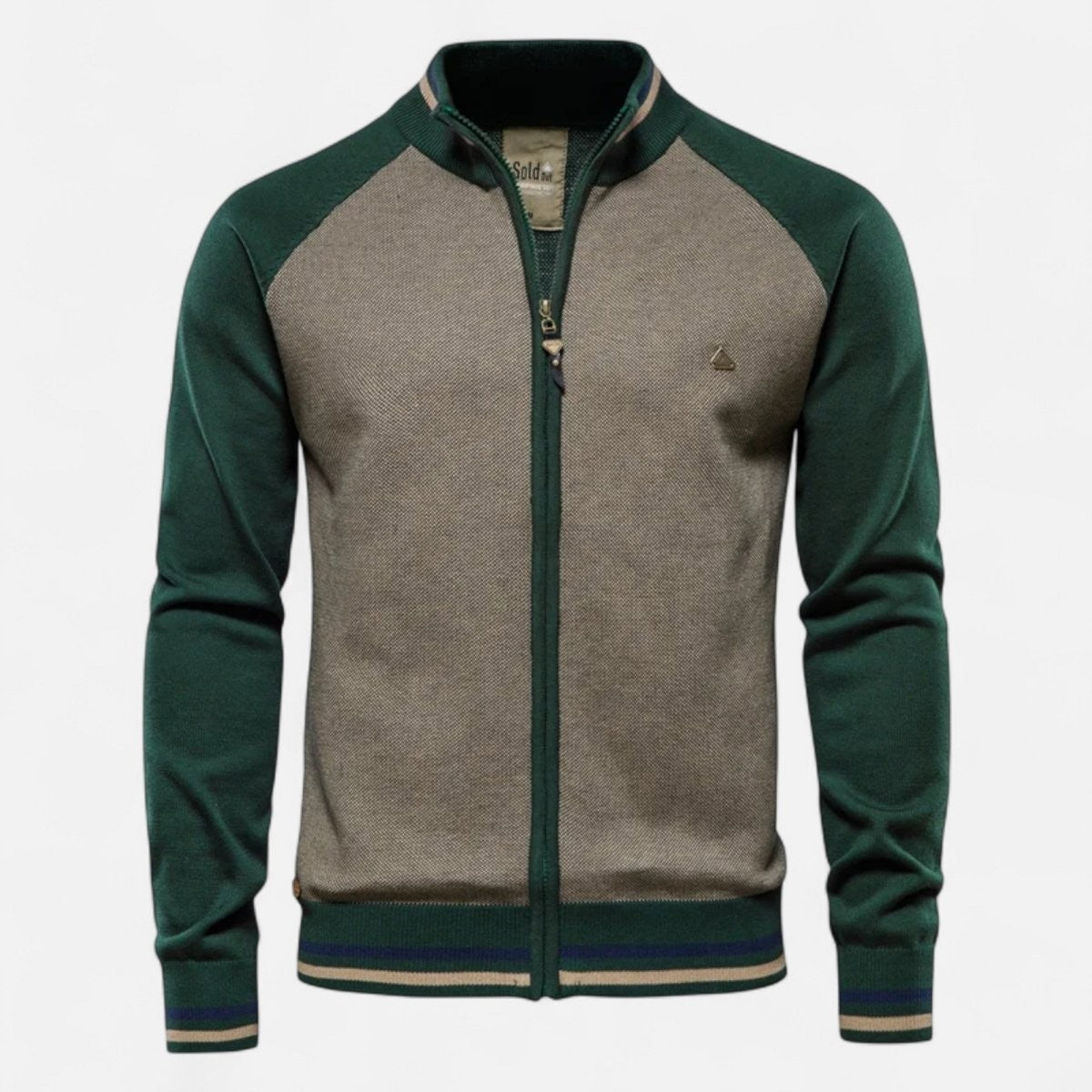 Men's Zip Sweater – Lightweight Cotton Knit Layer - Green