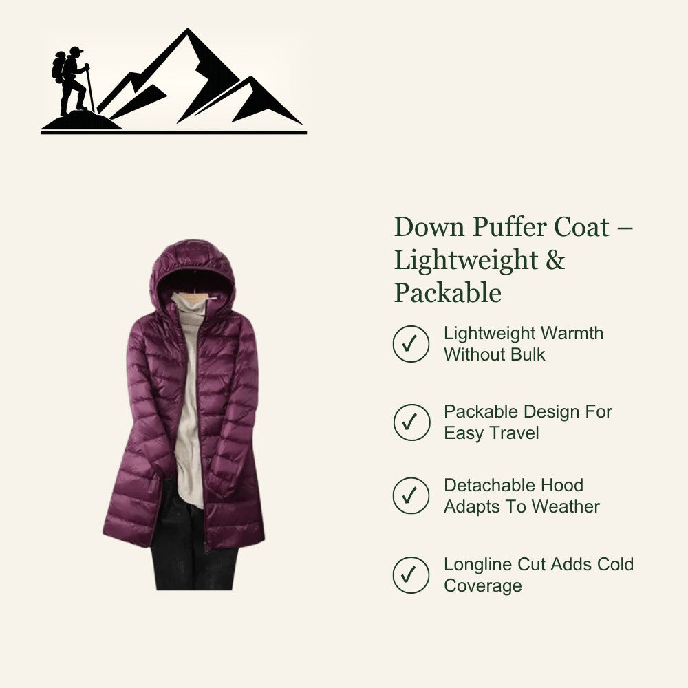 Packable Down Coat – Lightweight Detachable-Hood Longline