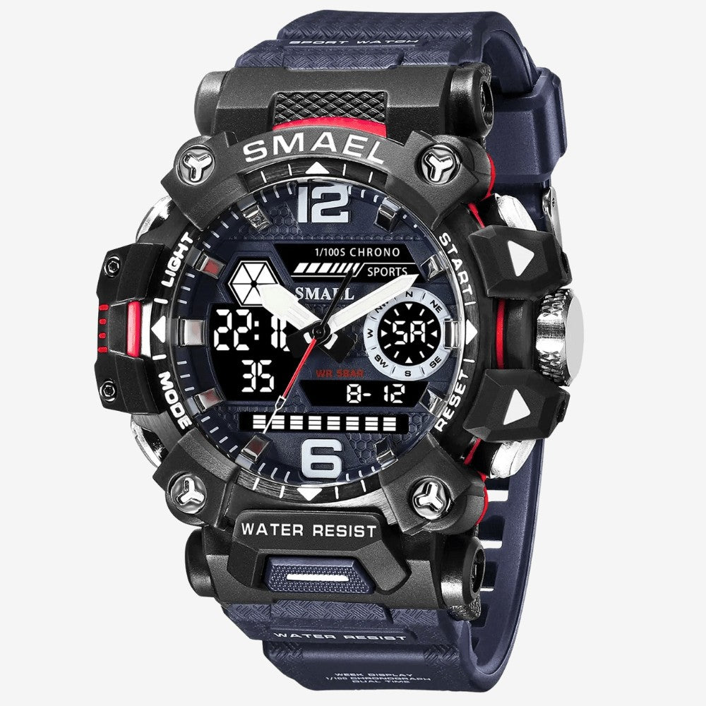 Rugged Outdoor Watch – Dual-Display Shock-Resistant 50m - Black and Grey